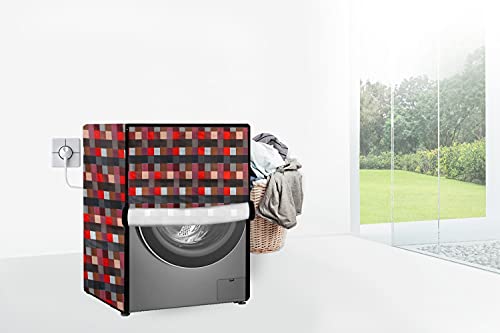 Image of Stylista Washing Machine Cover Compatible for Bosch 10 Kg Fully-Automatic Front Loading WGA254A0IN, Lattice Pattern Red