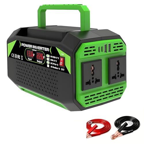 DHsdlpLU Inversor de Corriente para Coche de 12 V a 220 V con 2 Puertos fotovoltaicos CC, 2 Puertos USB y 2 Puertos Tipo C. Inversor de Onda sinusoidal Pura para Coche 500W