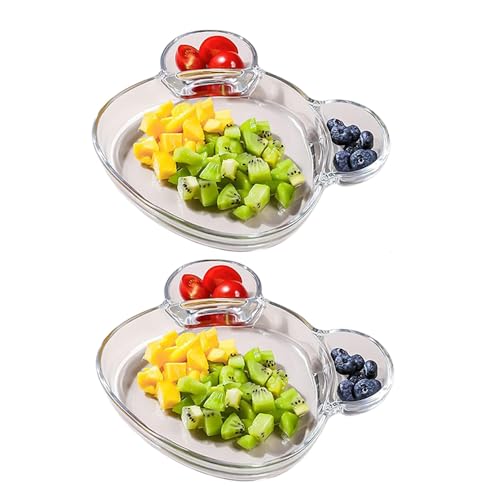 Ranqisys 2-Pack Transparent Bear-Shaped Glass Divided Dinner Trays, Multi-Purpose Snack & Dumpling Serving Plates with Sauce Compartment, Cute Cartoon Tableware for Home, Restaurants, KTV & Bars