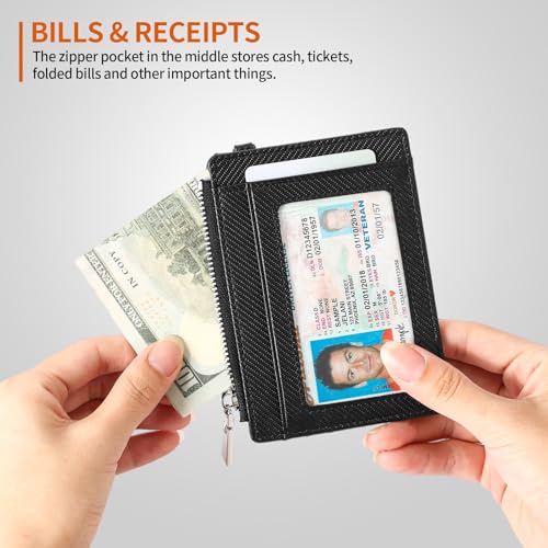 FALAN MULE Slim Wallet Men RFID blocking Genuine Leather Stylish Zipper Minimalist Front Pocket Wallets for Men4