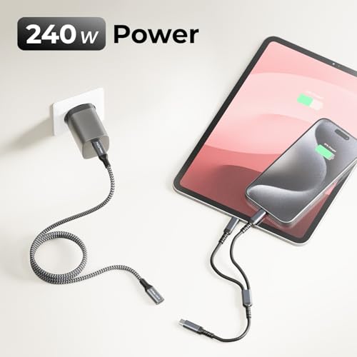 deleyCON 2m 240W 10 Gbps USB-C Przedłużacz Kabel (USB 3.2 Gen2) PD 3.1 Kabel Ładowania Przewód Danych 4K@60Hz do iPhone 17 16 15 Pro Max Air Galaxy A16 A26 A56 S26 S25 S24 iPad SSD HDD MacBook PS5