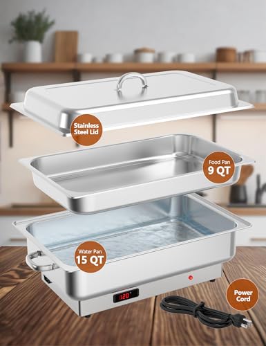 Image of 2 Pack Electric Chafing Dish Buffet Set, 9 QT Stainless Steel Food Warmers with Digital Temperature Display, Buffet Servers & Warming Trays for Parties, Weddings, Catering