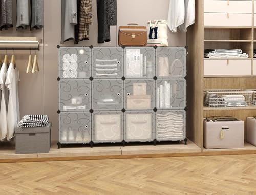 Image of AYSIS Portable Collapsible Wardrobe for Clothes Storage 𝟏𝟎 𝐒𝐡𝐞𝐥𝐟 & 𝟓 𝐃𝐨𝐨𝐫𝐬 - Cloth Organizer Cupboard /Multipurpose Storage Organizer /Closet for Bedroom /Living Room /Laundry Room - 𝐆𝐫𝐞𝐲