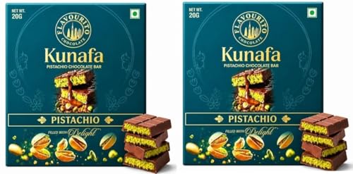 Image of Flavourito Kunafa Pistachio Chocolate Bar 20g, Satisfying, Sharp Snap Of Smooth Milk Chocolate that Gives Way to a Creamy, Rich, and Nutty Pistachio (20g Pack Of 2) DECADENT FOODS