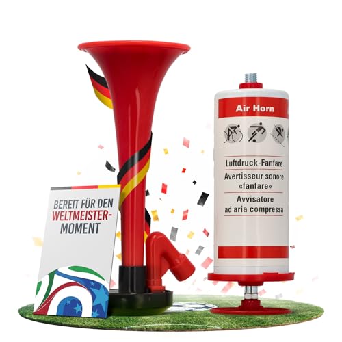 cartrend Fanfare Luftdruck, luftbetriebenes Horn, vielseitige Nutzung als Hupe im Straßenverkehr, Fußballspielen, Partys, rot