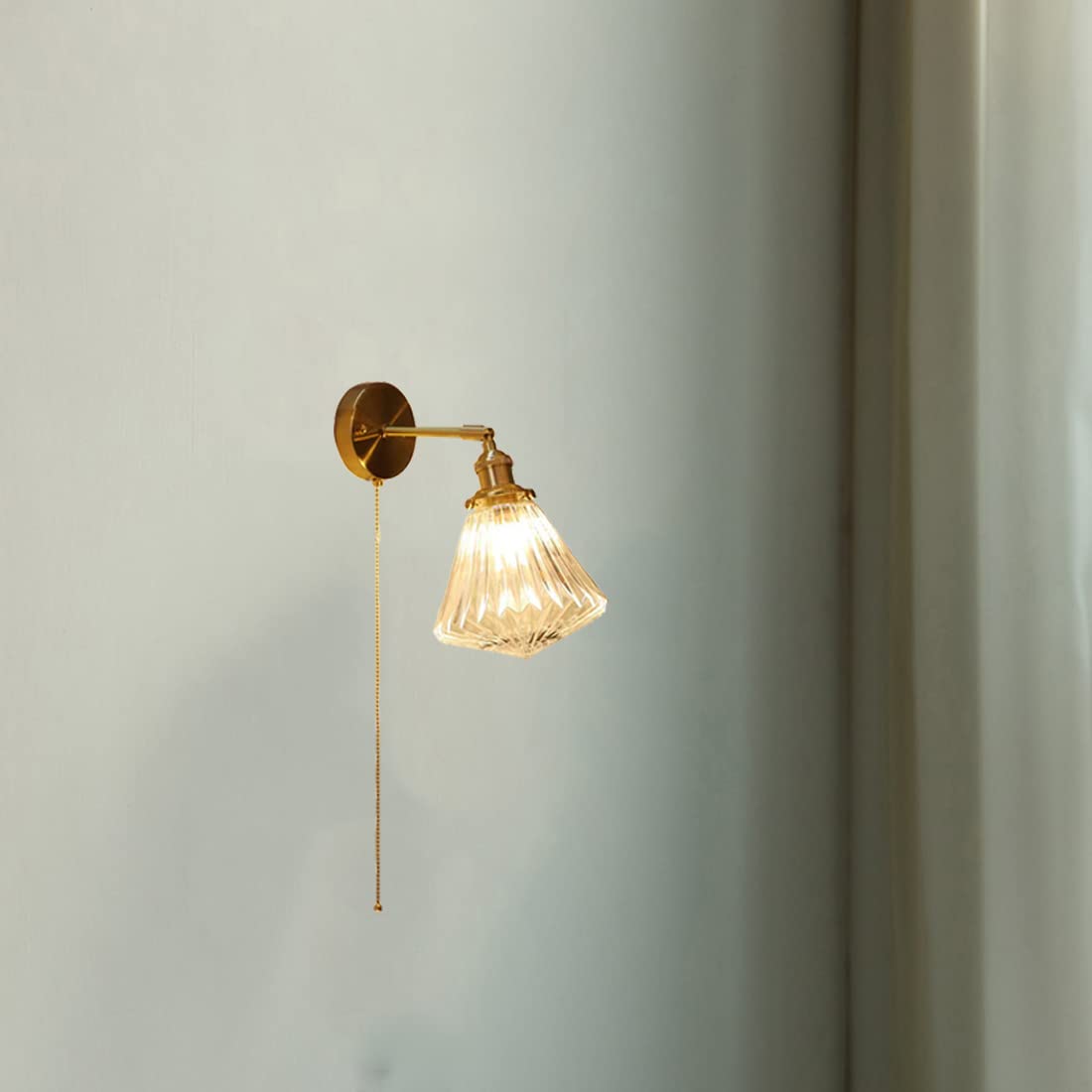 Applique da parete moderne con interruttore a catenella, paralumi in vetro regolabili in altezza, lampada industriale in ottone per camera da letto, soggiorno, studio, cucina, bagno, loft (trasparent