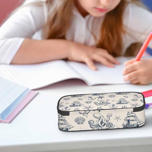 Image of Vintage Sailboat Pencil Case Organizer Old Caravel Sea Monster Old Maps Stationery Box Makeup Box School Supply for Boy Girl Men Women