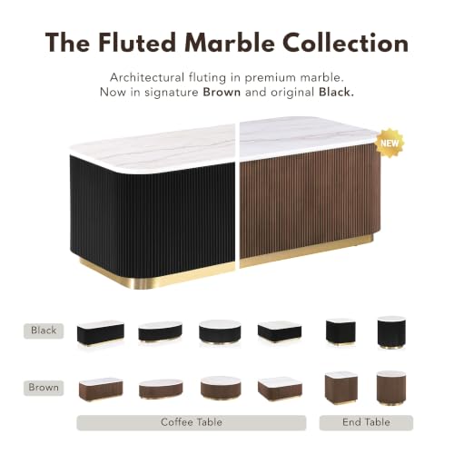 Image of Furniture of America Beryl Oval Genuine Marble Top Coffee Table, Black