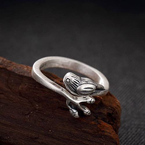 Bague ajustable en argent S925 style rétro avec pie ciselée à la main - 3