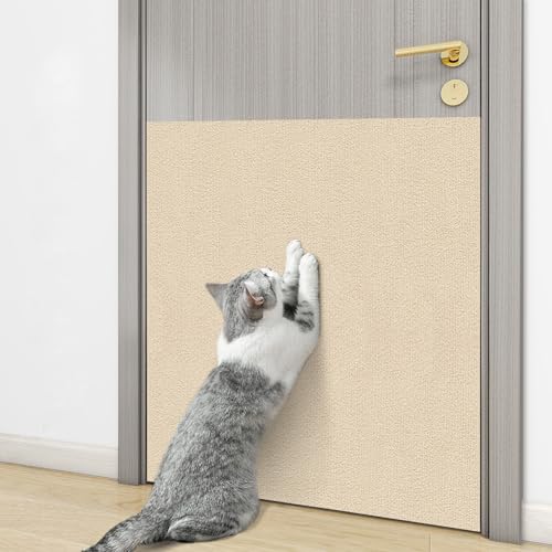 Katzen Kratzmatte Selbstklebend XXL, 200 x 40 cm, Kratzschutz für Sofa und Wände, Katzenteppich für Möbel (Cremeweiß, 40X400 cm)
