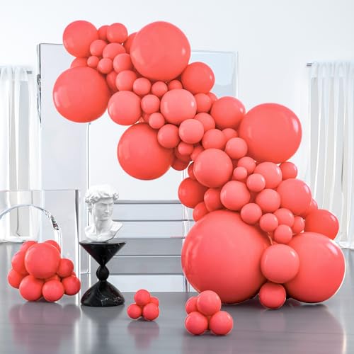 Image of PartyWoo Coral Balloons 100pcs Different Sizes of 36 18 12 10 5 Inch Pastel Red Coral Pink Latex Balloon Arch Kit Garland for Wedding Anniversary Birthday Summer Themed Party Decorations Red-Q11