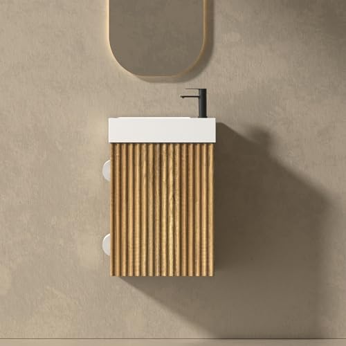 JINDOLI 15.35 Small Bathroom Vanity with Sink Wall Mounted Floating Vanity Cabinet with Integrated Ceramic Basin Compact Single Sink with Side Storage for Small Bathroom