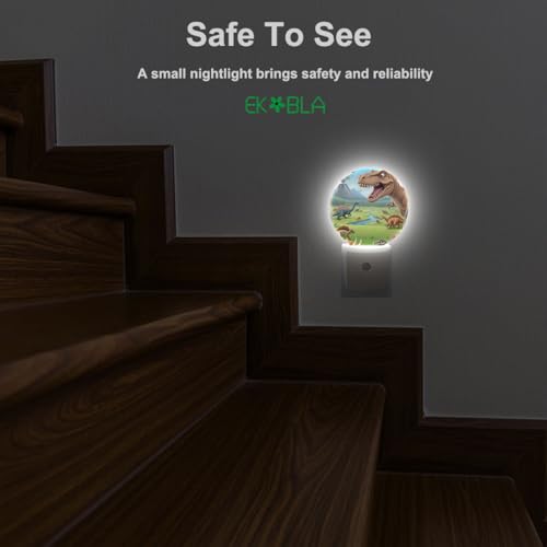 Image of EKOBLA Cartoon Volcano Dinosaurs Night Light, Tyrannosaurus Rex Dino Animal Night Lights Plug Into Wall with Dusk to Dawn Auto Sensor for Kids Bedroom