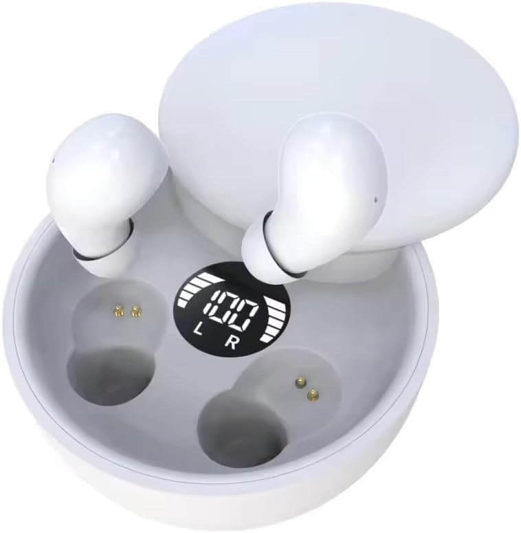 Sleep Earbuds Wireless Bluetooth 5.4, in-Ear Compact Design, 6mm Titanium Driver, Stereo Hi-Fi Sound, LED Display, Type-C Fast Charge for Side Sleepers Travel-White