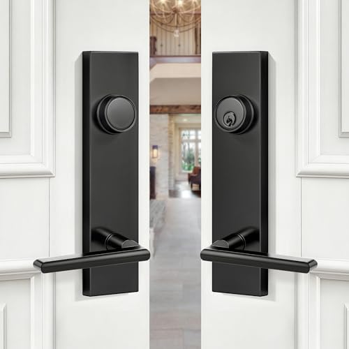 ORBIVOLTA Double Front Door Lock Set Matte Black Double Door Handle Set Heavy Duty Double Door Handle with Dummy Black Double Entry Door Lock Set