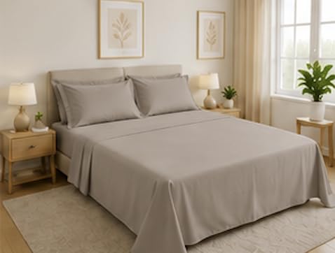 Drap pour lit double maxi en satin de pur coton Zambaiti taupe fabriqué en Italie