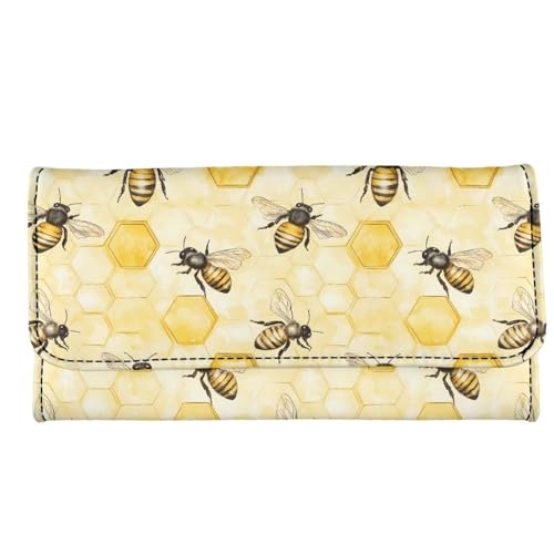 Image of AFPANQZ Cute Bee Hive Honey Long Clutch for Ladies Girls Large Luxury Women's RFID Blocking Tri-fold Leather Wallet Zipper Travel Purse Big Capacity Phone Holder Coin Zip Pocket Multi Cards, Yellow
