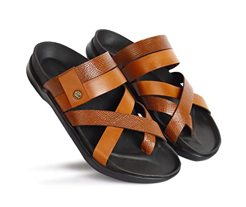 Image of COPPER Men's Genuine Leather Slipper - Flat Chappal cum Thong Sandal - For Daily Use Outdoor Indoor Formal Office Home Ethnic Casual Wear