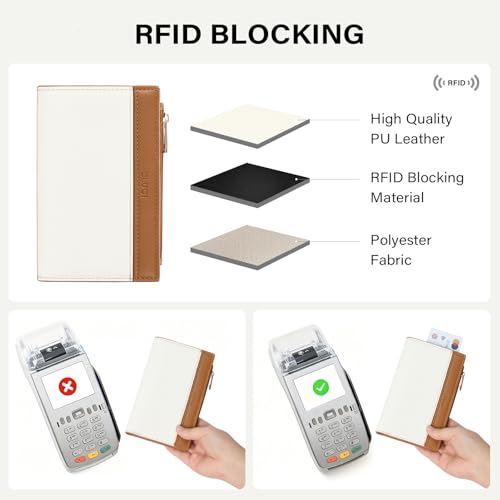 Image of CLUCI RFID Wallet Women PU Leather Small Women Wallet Blocking Bifold Ladies Wallet Credit Card Holder Beige with Brown