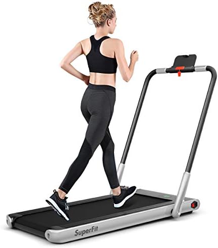 HOMGX 2 in 1 Folding Treadmill, 2.25HP Under Desk Electric Treadmill with Bluetooth Speaker& Remote Control& LED Display, Space Saving Walking Jogging Running Trainer Equipment (Sliver)