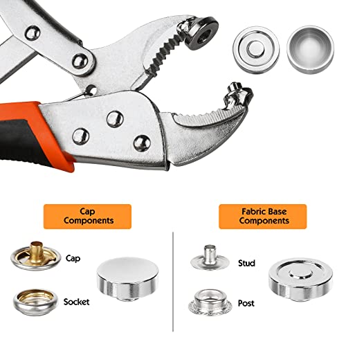 Sopnom Heavy Duty Snap Fasteners Tool Adjustable Snap Buttons Kit Tool Vice-Grip Tool, Includes 10 Sets 15Mm Snaps For Boat Cover, Replacing Metal Snaps, Repairing Boat Covers, Canvas, Sewing, Tarps #TOP2