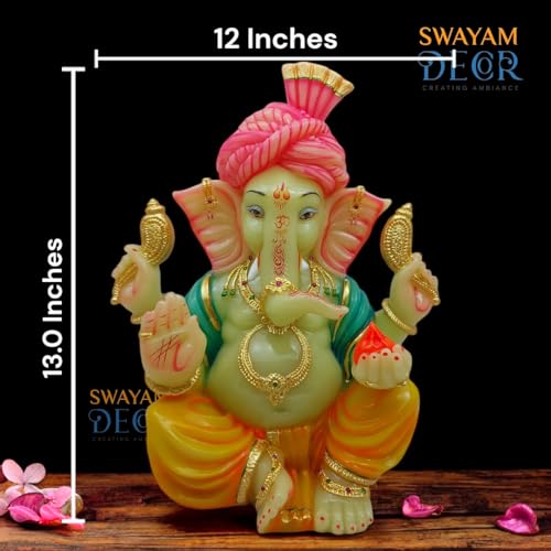 Image of Polyresin Marble Ganesh Ji Idol | Auspicious Lord Ganesha Statue For Living Room Home Decor Statue (13 Inch 01),Multicolour