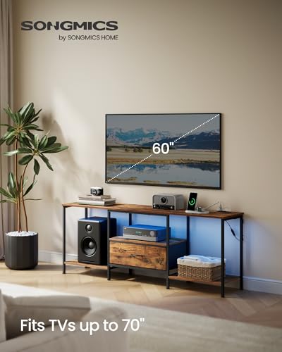Image of SONGMICS BELLAH Collection - TV Stand for TVs Up to 70 Inches, Media Console Table and Entertainment Center Unit for Living Room, with Shelves and Drawer, Steel, Industrial, Rustic Brown ULGS131K101S