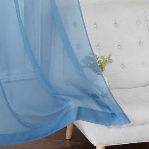 Image of NICETOWN Voile Sheer Stone Blue Curtains 84 Inches Long, Grommet Airy & Lightweight Window Treatment Translucent Elegant Drapes for Living Room /Bedroom, W54 x L84, 2 Panels
