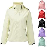 Softshell-Regenjacke für Damen, mit Kapuze, wasserdicht, leichte Outdoor-Jacken mit abnehmbarer...