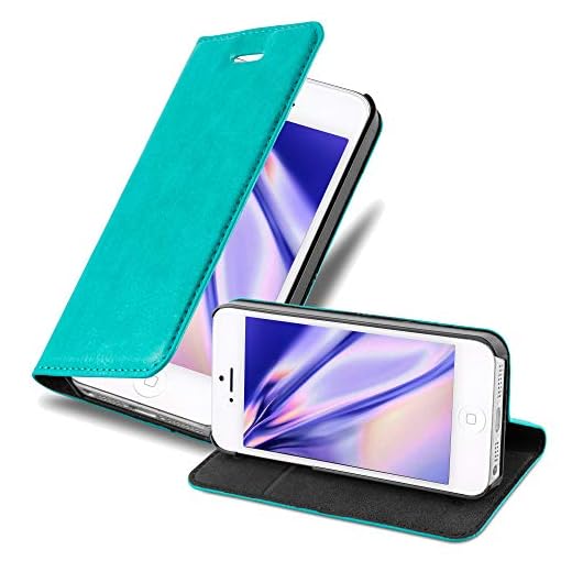 Cadorabo Coque pour Apple iPhone 5 / iPhone 5S / iPhone SE en TURQUOISE PÉTROLE - Housse Protection avec Fermoire Magnétique, Stand Horizontal et Fente Carte - Portefeuille Etui Poche Folio Case Cover