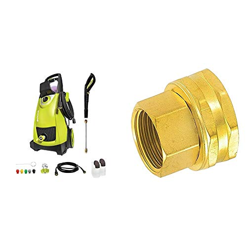 Sun Joe SPX3000 2030 Max PSI 1.76 GPM 14.5-Amp Electric High Pressure Washer, Cleans Cars/Fences/Patios & Gilmour 807764-1001 Double Female Swivel Brass Connector, Gold