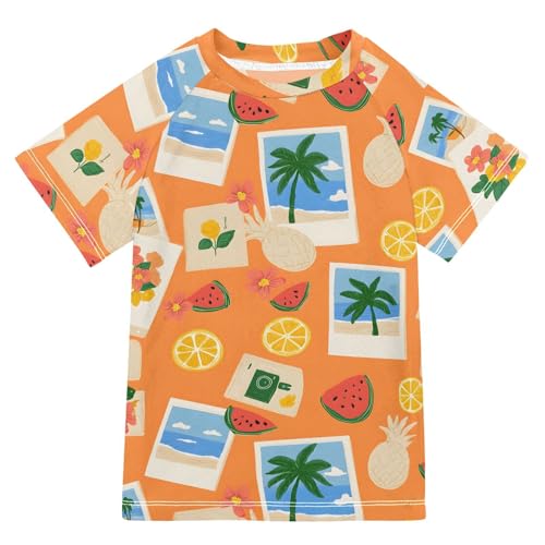 ALAZA Kids Rash Guard Boys Toddler Swim Shirts Short Sleeve Photo Wall Scrapbook UPF 50+ 3T