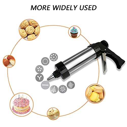 Foto von TOOYOO 17 Stücke Kekspresse Edelstahl Set, Keksmaschine Gebäckpresse, Kekshersteller Für Back- Und Kuchendekorationen, Gebäckspritze Für Kuchen Und Kekse,Mit 8 Zuckergussspitzen Und 8 Scheiben