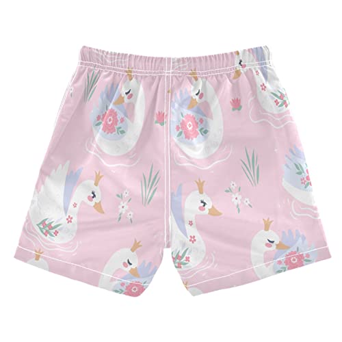 Boccsty White Swans Floral Boys Swim Trunks Summer Toddler Beach Board Shorts Kids Swimsuit Swimwear L Multicoloured2