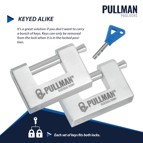 Image of Heavy Duty Keyed Alike Padlocks with 4 Keys - High Security Locks for Garage, Warehouse, Containers (2 Pack) (80mm)