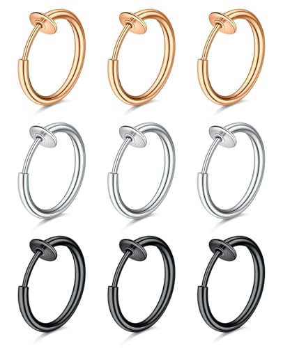 D.Bella Fake Septum Piercing Faux Nose Rings Hoop Stainless Steel Faux Lip Ear Nose Septum Ring Non Piercing Clip On Nose Hoop Rings Body Piercing Jewelry