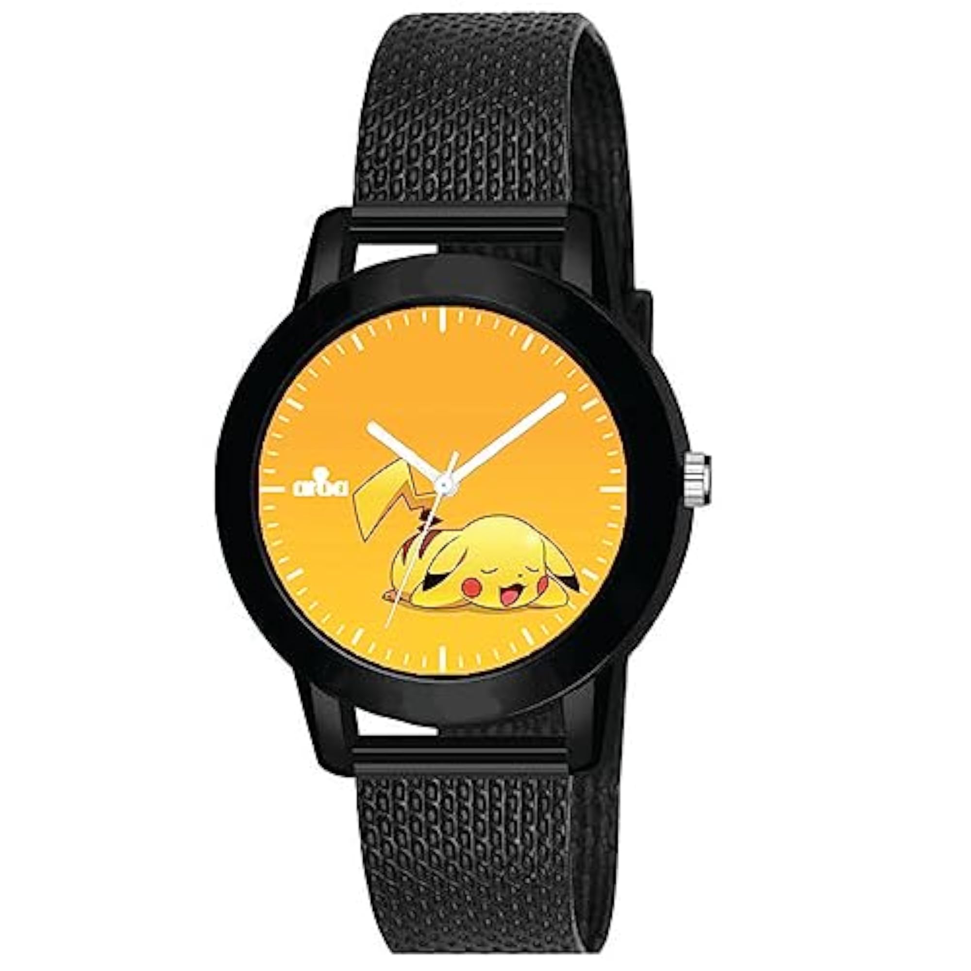 Yawning Yellow Pika Kids Black Metal Rubber Analog Watch