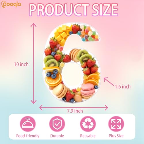 Image of Pooqla 10 inch Acrylic Number 6 Charcuterie Tray for 6th Birthday Decorations