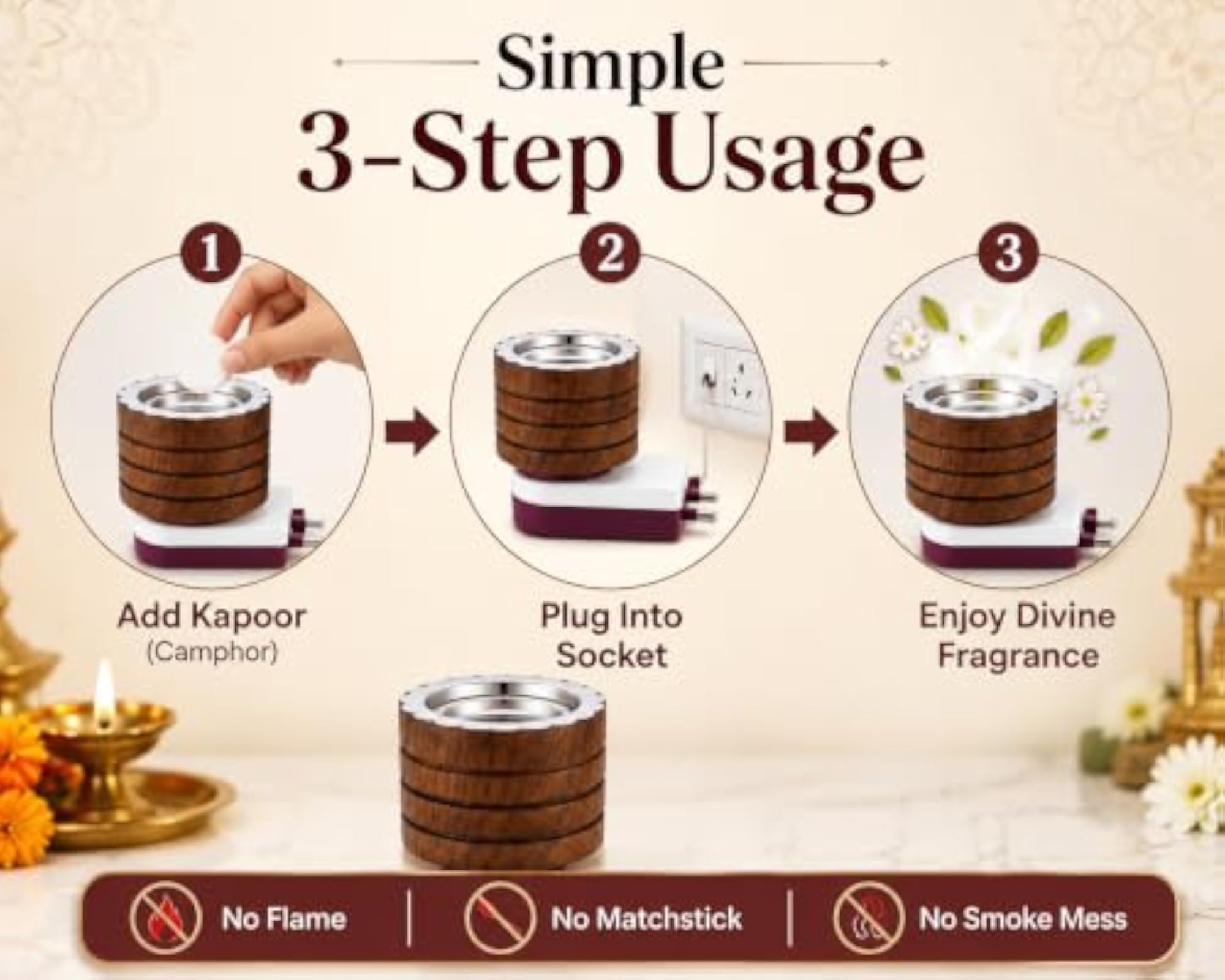 Electric Kapoor Dani, Camphor Diffuser with Stainless Steel Plate