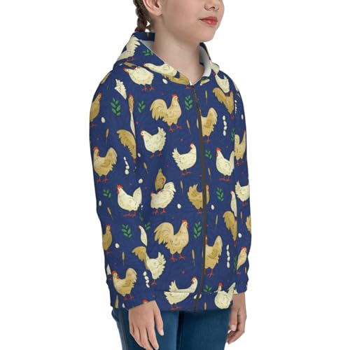 Cute Hens and Roosters Kids Pullover Hoodies Boys Zip Up Sweatshirts Girls Athletic Clothes with Pocket4