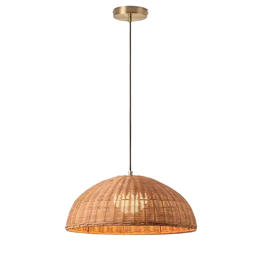 LYMSXAZOU Boho 17.7" Rattan Chandelier Light Bamboo Willow Pendant Lampshade Handwoven Wicker Fixture Dome Lamp Shade E26/27 Base For Kitchen Island, Dining And Living Room