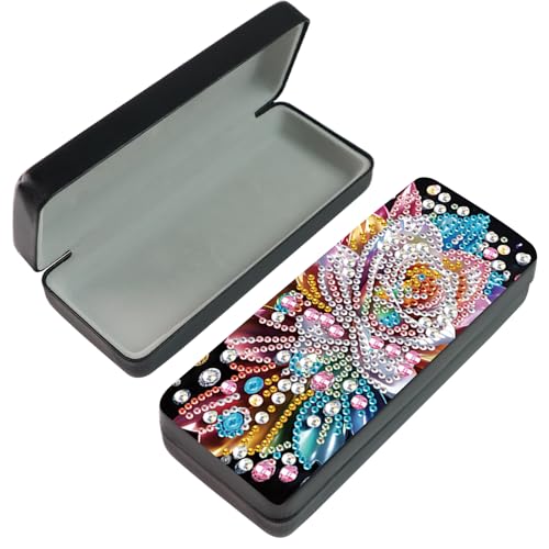 Image of 5D Diamond Painting Glasses Case for Adults, Peony Flower DIY Diamond Art Eyeglass Holder, Handmade Sunglass Storage Box, Travel Craft Gift