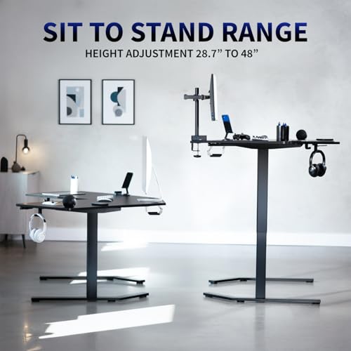 Image of VIVO Black 55 x 55 in Corner Standing Desk, DESK-E1L110B | Electric, L-Shaped Table, Sit Stand, Height Adjustable, Memory Presets, Home and Office Furniture, Black Frame