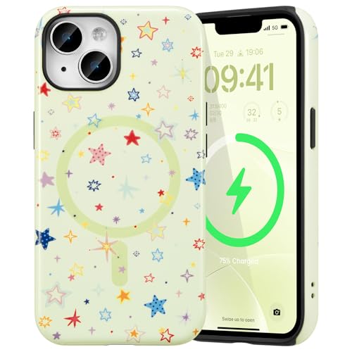 Coque iPhone 14 MagSafe magnétique TPU antichoc étoiles jaunes