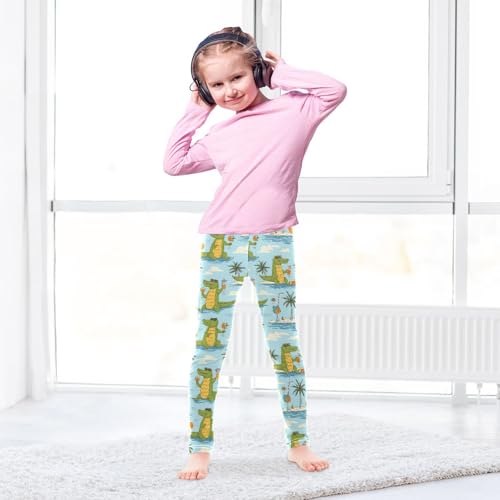 Beach Alligator Sun Palm Girls Leggings Soft Stretch Workout Yoga Dance Pants for Kids Casual Tights4