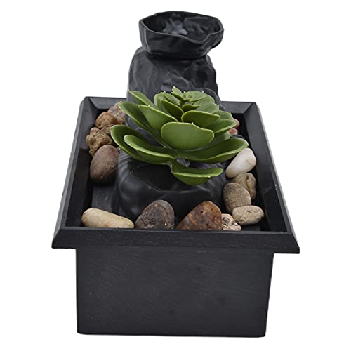 ZASCHMOY Adornos de la Fuente de Agua Suculenta con Energía USB con Luz LED, Decoración de Escritorio de Mesa para una Casa y Oficina Interior, Diseño de Plástico Compacto con Rocas de Río