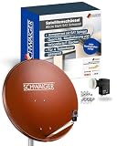 SCHWAIGER Satellitenschüssel Komplettset - Ø 80 cm Stahl Offset Antenne in Rot - Inkl. sonnengeschütztes Quad LNB 4-Fach - Digital HD & 4K Empfang - Integrierte Kabelführung & wetterfest