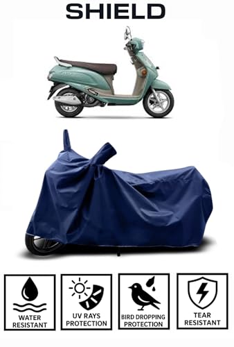 Image of Shield Heavy Duty Scooty Cover for Suzuki Access 125 | All-Season, Tear-Proof Fabric | with Side Mirror Pocket & Buckle Belt | Suzuki Access 125 Scooty Cover (Blue)