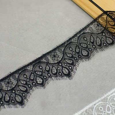 Koronka rzęsowa Vintage, Wstążka koronkowa do rzęs 3 metry, biało-czarna, szerokość 65-80 mm, szycie DIY, wesele(Black 65mm)