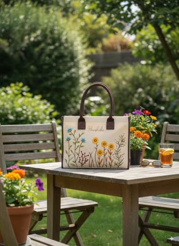 Image of Customized Hand Bag for Woman | Shoulder Bag for Ladies | Embroidered Canvas Personalized Handbag with Custom Name for College Girls for Office, Daily Use, Beach, Shopping